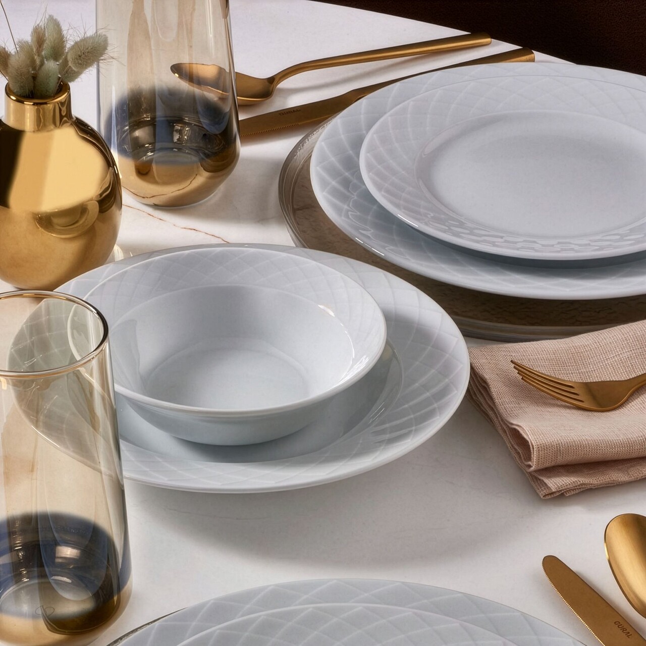 Serviciu de masa, Hermia, 387GRP1409, Farfurie: 22 x 22 x 4 cm (6 bucăți), Alb - imagine 5